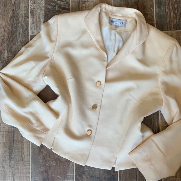 SOLD 90’s Vintage Cream Cropped Blazer Jacket - Picture 2 of 9